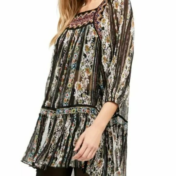 NWPT Free People Womens Dance Magic Chiffon Embroidered Floral Tunic.  SZ L - Picture 3 of 6